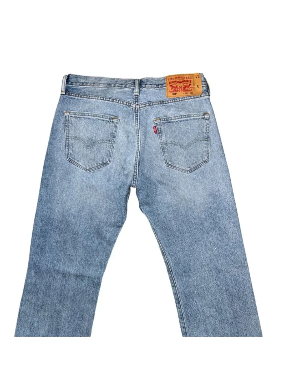 Levis 501 Button Fly Straight Leg Jeans Mens 34 31 Light Wash Stitched Pockets - Picture 6 of 8